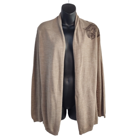 Maurices Women's Brown Embroidered Open Front Sweater Cardigan Size L - Picture 1 of 9